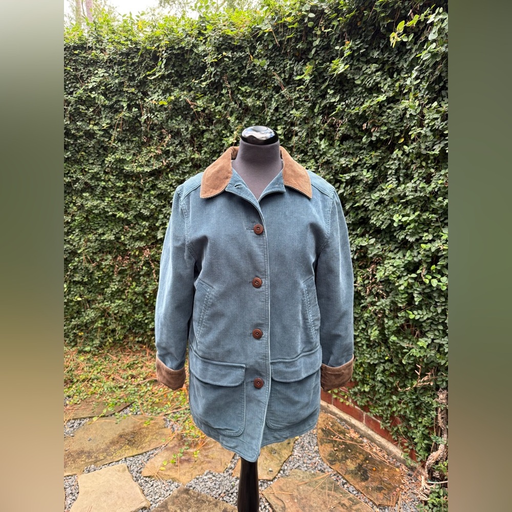 L.L. Bean Teal Chore Barn Coat with Corduroy Collar